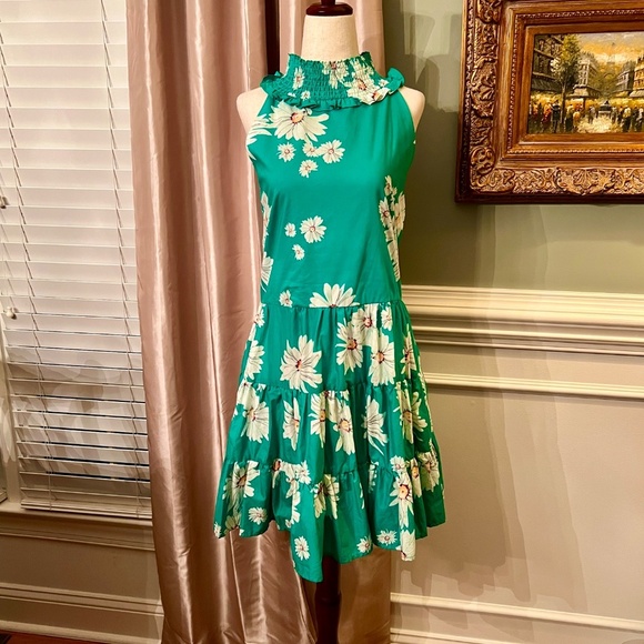 $245 NWT Alexia Admor Molly Tiered Trapeze Halter Dress Green Daisy Size 6 - Picture 2 of 4